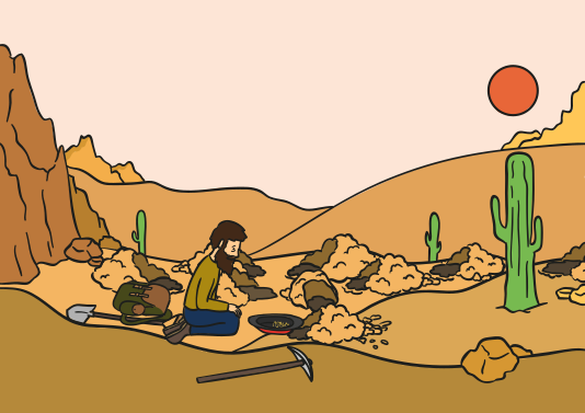 traditional gold mining, evening